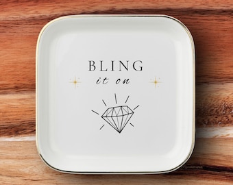 Bling It On Ceramic Jewelry Dish, Diamond Ring Holder, Glam Gift for Her