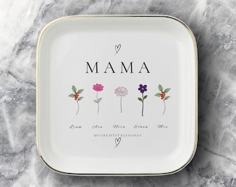 Personalized Floral Jewelry Dish, Mama Keepsake Tray, Greatest Blessings Gift