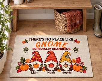 Personalized Fall Gnome Doormat, Autumn Welcome Mat, Grandma's Gnomes (21x34 inch)
