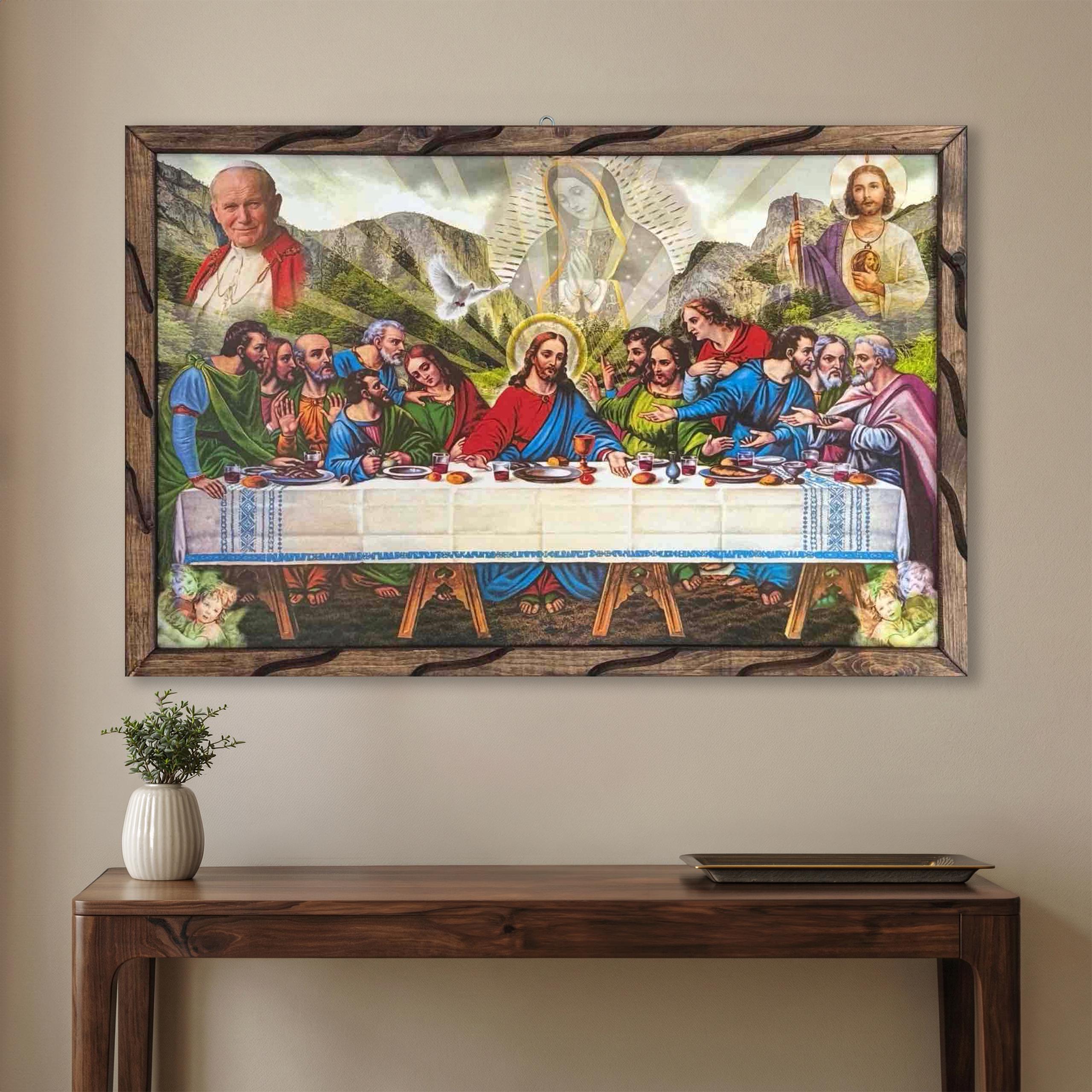 Rustic Last Supper The Last Supper With Various Figures Rustic Wood Painting 35x23 Inches ...