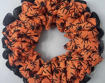 Creepy Crawly Halloween Wreath | 20” Black & Orange Deco Mesh