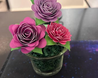 Handmade Personalized Paper Flower Arrangement – Custom Floral Gift in Glass Vase | Birthday, Wedding, Teacher & Staff Appreciation Gift