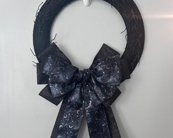 Spooky Season Black Glitter Wreath | 14” Halloween Door Decor