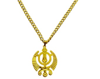 Sikh Khanda Pendant Necklace: Gold Plated Stainless Steel Religious Symbol Jewelry