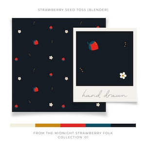 Strawberry Blossom Toss Seamless Pattern | Scandinavian Folk Mini Print | Nordic Botanical Coordinate | PNG & JPEG 300 DPI | Commercial Use