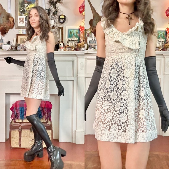 Vintage Sheer Lace Mod Mini Dress