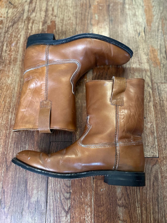 Worn 80s Light Brown/Tan Leather Cowboy Boots - image 2