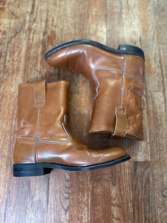 Worn 80s Light Brown/Tan Leather Cowboy Boots - image 3
