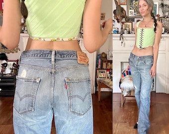 Vintage Worn & Thrashed and Patched Levis 501 Jeans