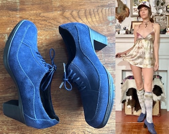 Zapatos Oxford con cordones de ante azul vintage