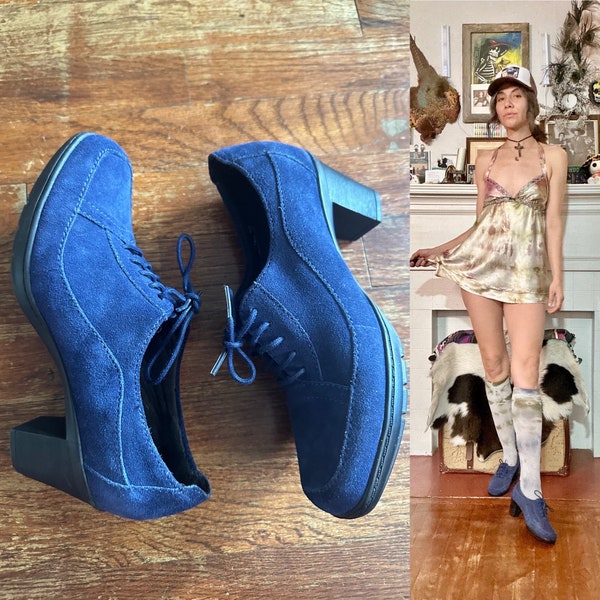 Vintage Blue Suede Lace up Oxfords