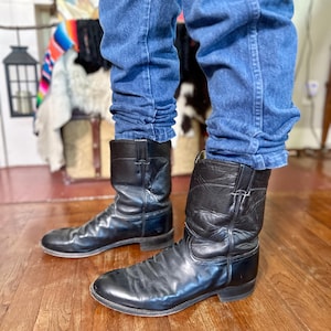 Black Leather Vintage Justin Cowboy Boots