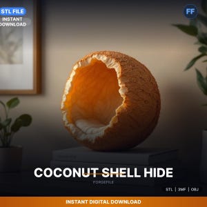 Coconut Shell Half Cave Hide, Natural Texture, STL File | Small Fish | 3D Print Download