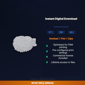 Può includere: Modello bianco stampato in 3D che assomiglia al corallo, con un elemento cilindrico. L'immagine include il testo "Download digitale istantaneo" e informazioni sui file digitali, tra cui "Ottimizzato per la stampa FDM".