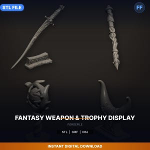 Exhibición de armas y trofeos de fantasía (paquete de 5) STL / Ahorra un 39 % / Descarga para impresión 3D