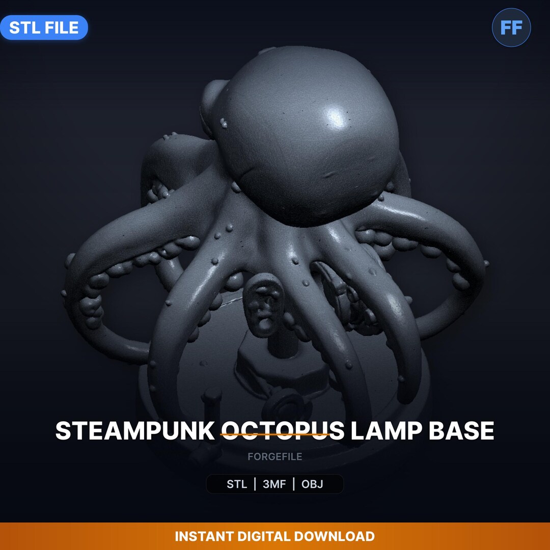 Octopus Rust Base Steampunk Octopus Lamp Base STL File | 3D Printable | Digital Download ...