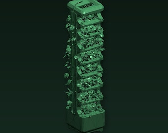 Cápsula de planta de torre aeropónica, inclinada para agua. Archivo STL/Montaje/Impresión 3D.