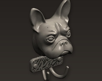 Dog Leash Wall Hook French Bulldog STL File for 3D Printing | Home Decor | Digital Download