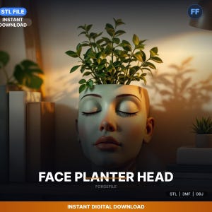 Abstract Human Face Planter, Closed Eyes STL File | 3D Printable | Digital Download