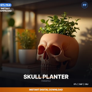 Human Skull Planter Pot, Realistic Detail, STL File | Gothic | 3D Print Download