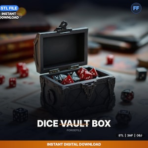 Cofre del tesoro con bisagras para guardar dados (archivo STL, caja de almacenamiento, impresión 3D)