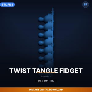 Twist Tangle Fidget, Print in Place, STL File | Twisting Toy | 3D Print Download image 1