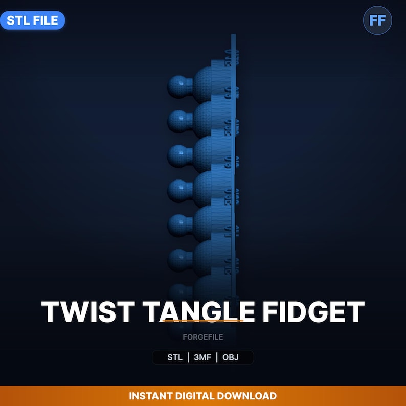 Twist Tangle Fidget, Print in Place, STL File | Twisting Toy | 3D Print Download image 1
