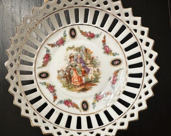 Vintage Schumann Arzberg Bavaria Retikuliert Porzellanteller Mit Romantischer Szene