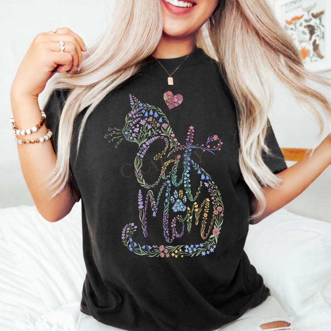 Floral Cat Mom PNG, Spring Cat Mom Shirt Sublimation Design, Wildflower ...