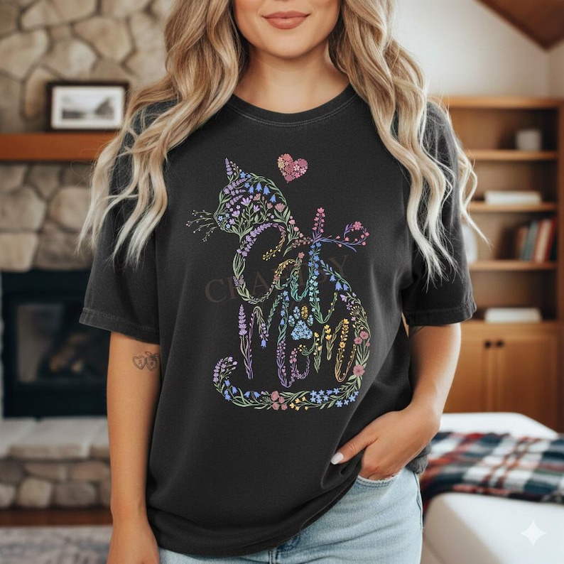 Floral Cat Mom PNG, Spring Cat Mom Shirt Sublimation Design, Wildflower ...