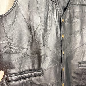 Vintage Black Patchwork Leather Vest XXXL Men's Snap Front image 6
