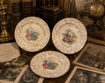 Set aus 3 Royal China Nautilus 22K Gold Brottellern und Desserttellern, Vintage USA
