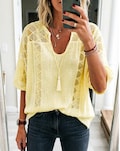 Women’s Summer Cut-out Shirt – Hollow Lace 3/4 Sleeve Blouse for Casual, Office & Outdoor Wear