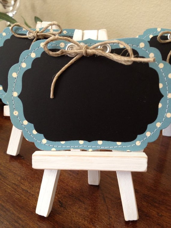 Items similar to Chalkboard signs / tags Polka dot Blue set of 6