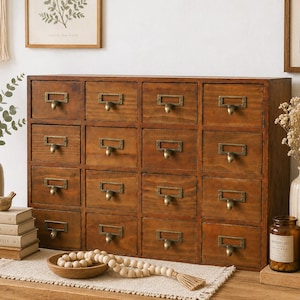 Armario de boticario de madera, organizador de especias, cajón para hierbas, joyero pequeño, soporte para té de encimera de cocina, organizador de escritorio para manualidades, organizador múltiple