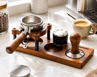 Espresso Tamper Stand Portafilter Holder Coffee Tamper Station Organizer Barista Tools Storage Rack Walnut Wood Espresso Organizer Home
