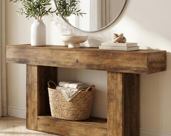 Farmhouse Console Table Rustic Furniture Entryway Storage Sofa Table Narrow Hallway Wood Shelf Behind Couch Long Accent Living Room Foyer