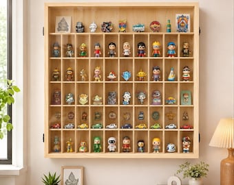 Blind Box Display Case Wooden Figure Dustproof Acrylic Storage Shelf Lego Anime Collectible Cabinet Organizer Men Gift