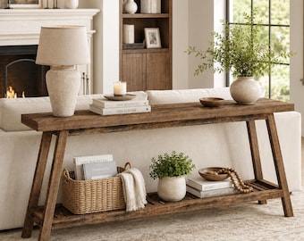 Farmhouse Console Table Long Narrow Sofa Table Behind Couch Hallway Furniture Entryway Table Rustic Wood Hallway Table Living Room Farmhouse