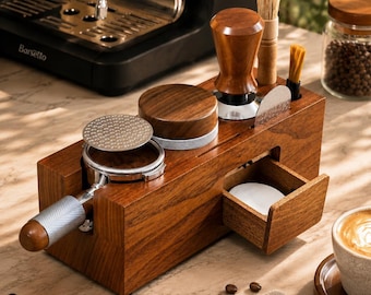Espresso Tamper Holder Coffee Station Wood Stand Barista Tools Accessories Home Equipment Organizer Bar Setup Professional Grade Kitchen