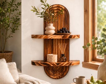 Geometric Wall Shelf Floating Display Plant Holder Small Space Wooden Storage Natural Wood Bohemian Home Minimalist Triangle Rack Organizer