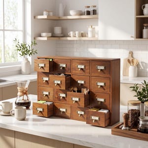Multi Purpose Wooden Storage Cabinet Vintage Apothecary Style 16 Drawer Organizer Perfect Craft Supply Sorter Desktop Organization Solution Solid Wood Construction Jewelry Storage System Small Item Compartment Display Kitchen Spice Rack