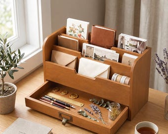 Wood Desk Organizer Japanese Style Minimalist Office A4 Document Holder Mail Storage Drawer Wooden File Desktop Workspace Caddy Pine
