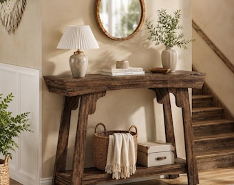 Farmhouse Console Table Rustic Entryway Furniture Narrow Sofa Hallway Storage Living Room Credenza Behind Couch Stand Wooden Accent Brown
