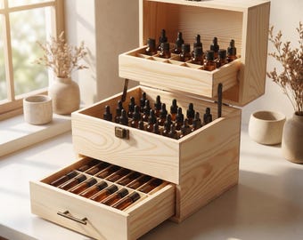 Essential Oil Box Wooden Aromatherapy Oil Organizer Roller Bottle Storage Pine Oil Storage Box Multi Slot Holder Oil Display Case Natural