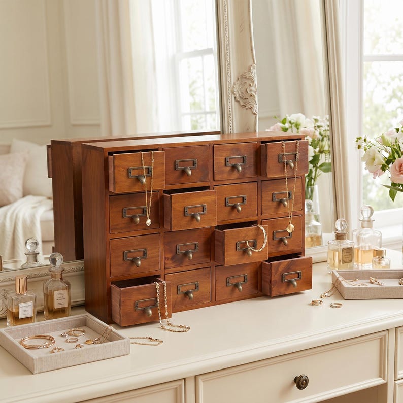 Wooden Apothecary Cabinet Spice Organizer Drawer Herb Storage Small Jewelry Box Kitchen Counter Tea Holder Craft Supply Desktop Sorter Multi image 7