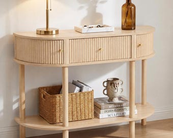 Half Moon Console Table Storage Entryway Modern Furniture Fluted Hallway Sofa Behind Couch Narrow Wood Accent Contemporary Home Furnishing
