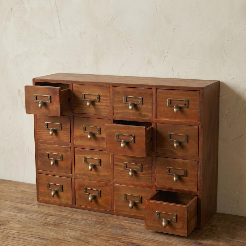 Wooden Apothecary Cabinet Spice Organizer Drawer Herb Storage Small Jewelry Box Kitchen Counter Tea Holder Craft Supply Desktop Sorter Multi image 10