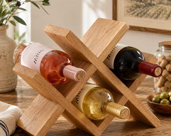 Portabottiglie rustico in legno, portabottiglie da cucina, bar, organizer per la conservazione, supporto da banco, portabottiglie piccolo, portabottiglie in legno, regalo