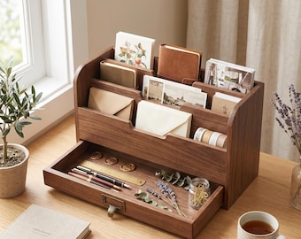 Organizzatore da scrivania in legno, stile giapponese minimalista, porta documenti A4, cassetto porta posta, organizer da scrivania in legno di pino